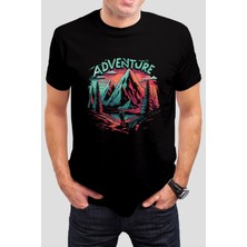 T-35 Adventure Dağ Baskılı Siyah  Tişört C662