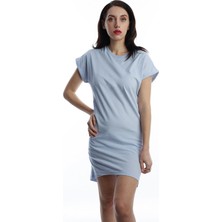 Quhox Kadın Düz Mini Boy Elbise Mavi