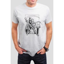 T-35 Azrail Kuru Kafa Baskılı Beyaz  Tişört C684