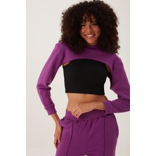 Quhox Kadın Oversize Crop  Mor