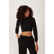 Quhox Kadın Oversize Crop  Siyah