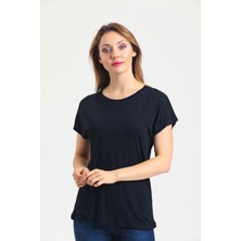 Quhox Kadın Bambu Kumaş Bisiklet Yaka T-Shirt  Siyah