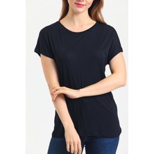 Quhox Kadın Bambu Kumaş Bisiklet Yaka T-Shirt  Siyah