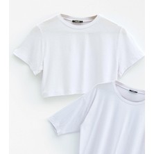 For You Sleepwear 3'lü Crop Kısa  Kol ve Yarasa Kol Tshirt  Şort Takım