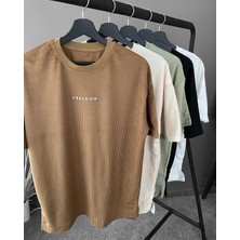 A&O Style Erkek Petrol Yeşili Bisiklet Yaka Nakışlı Oversize T-Shirt