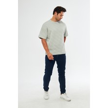 Giyadda Unisex Ajurlu Gri Oversize Bol Kalıp Basic T-Shirt