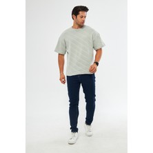 Giyadda Unisex Ajurlu Gri Oversize Bol Kalıp Basic T-Shirt