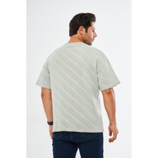 Giyadda Unisex Ajurlu Gri Oversize Bol Kalıp Basic T-Shirt
