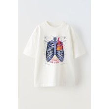 Unisex Ive Got A Heart On Fire Tasarım Baskılı Pamuk Beyaz Oversize T-Shirt