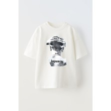Unisex Dopamine Tasarım Baskılı Pamuk Beyaz Oversize T-Shirt