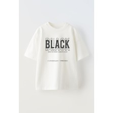 Unisex Black Tasarım Baskılı Pamuk Beyaz Oversize T-Shirt