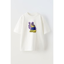 Unisex Infinity Noodles Tasarım Baskılı Pamuk Beyaz Oversize T-Shirt