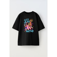 Unisex Out Demy Mınd Tasarım Baskılı Pamuk Sıyah Oversize T-Shirt