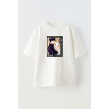 Unisex Megumi Fushigoro Dog Tasarım Baskılı Pamuk Beyaz Oversize T-Shirt