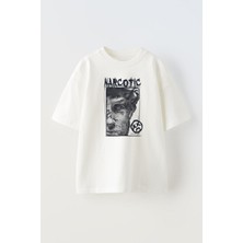 Unisex Narcotıc Tasarım Baskılı Pamuk Beyaz Oversize T-Shirt