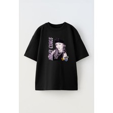 The Wert Unisex Milev Cyrus Tasarım Baskılı Pamuk Sıyah Oversize T-Shirt