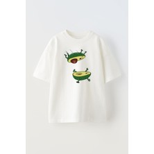 The Wert Unisex Avakadolar Tasarım Baskılı Pamuk Beyaz Oversize T-Shirt