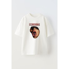 The Wert Unisex Scorpıdns Tasarım Baskılı Pamuk Beyaz Oversize T-Shirt