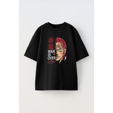 Unisex War Is Over Shanks Tasarım Baskılı Pamuk Sıyah Oversize T-Shirt