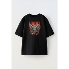 Unisex Lurcher Dark Tasarım Baskılı Pamuk Sıyah Oversize T-Shirt