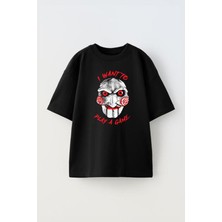 The Wert Unisex I Want To Play A Game Tasarım Baskılı Pamuk Sıyah Oversize T-Shirt