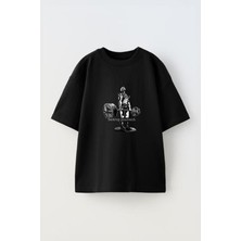 Unisex Fıtness Destroy Your Self Tasarım Baskılı Pamuk Sıyah Oversize T-Shirt