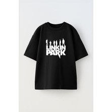 The Wert Unisex Lınkın Park Tasarım Baskılı Pamuk Sıyah Oversize T-Shirt