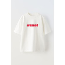 The Wert Unisex Wasted Tasarım Baskılı Pamuk Beyaz Oversize T-Shirt