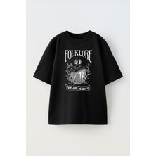 The Wert Unisex Taylor Swift Folklore Tasarım Baskılı Pamuk Sıyah Oversize T-Shirt