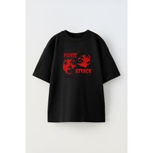The Wert Unisex Panic Attack Tasarım Baskılı Pamuk Sıyah Oversize T-Shirt