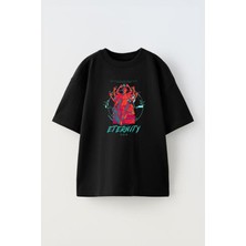 The Wert Unisex Eternıt Tasarım Baskılı Pamuk Sıyah Oversize T-Shirt
