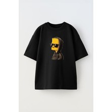 The Wert Unisex Bart Simpson Tasarım Baskılı Pamuk Sıyah Oversize T-Shirt
