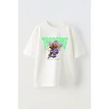 Unisex Trargang Tasarım Baskılı Pamuk Beyaz Oversize T-Shirt