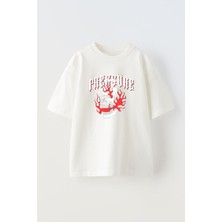 Unisex Yanan Kurukafa Tasarım Baskılı Pamuk Beyaz Oversize T-Shirt