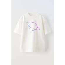 The Wert Unisex Saturn Tasarım Baskılı Pamuk Beyaz Oversize T-Shirt