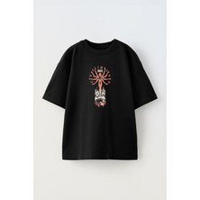 The Wert Unisex Kaliyuga Tasarım Baskılı Pamuk Sıyah Oversize T-Shirt
