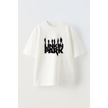 The Wert Unisex Lınkın Park Tasarım Baskılı Pamuk Beyaz Oversize T-Shirt