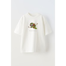 The Wert Unisex Michelangelo Tasarım Baskılı Pamuk Beyaz Oversize T-Shirt