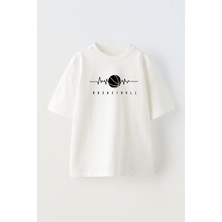 The Wert Unisex Basketball Çizimi Tasarım Baskılı Pamuk Beyaz Oversize T-Shirt