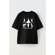 Unisex Eras Tour Taylor Silhouettes With Year Tasarım Baskılı Pamuk Sıyah Oversize T-Shirt