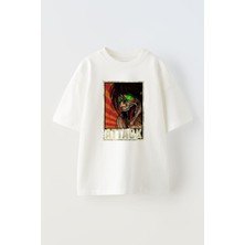 The Wert Unisex Attack On Titan Tasarım Baskılı Pamuk Beyaz Oversize T-Shirt