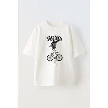 The Wert Unisex Saladdays Bike Tasarım Baskılı Pamuk Beyaz Oversize T-Shirt