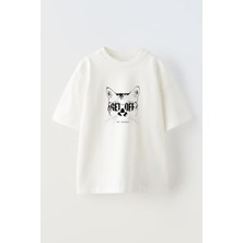 The Wert Unisex Get Off Cat Tasarım Baskılı Pamuk Beyaz Oversize T-Shirt