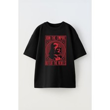 The Wert Unisex Star Wars Joın The Empire Tasarım Baskılı Pamuk Sıyah Oversize T-Shirt