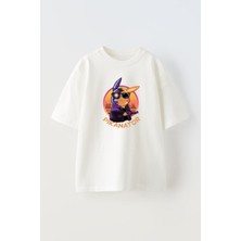 The Wert Unisex Pıkanator Tasarım Baskılı Pamuk Beyaz Oversize T-Shirt