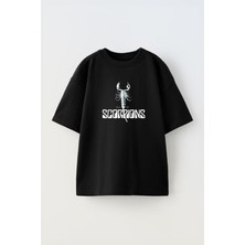 Unisex Scorpıons Akrep Tasarım Baskılı Pamuk Sıyah Oversize T-Shirt