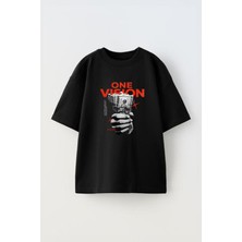 The Wert Unisex No Vision Tasarım Baskılı Pamuk Sıyah Oversize T-Shirt