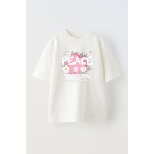 The Wert Unisex Peace Is Freedom Tasarım Baskılı Pamuk Beyaz Oversize T-Shirt