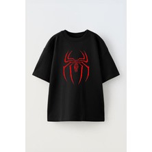 The Wert Unisex Spider Tasarım Baskılı Pamuk Sıyah Oversize T-Shirt