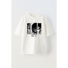 The Wert Unisex Eren Atak On Titan Anime Tasarım Baskılı Pamuk Beyaz Oversize T-Shirt